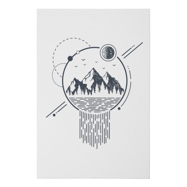 Modern Geometric Nature Mountains Waterfall Boho Faux Canvas Print (Front)
