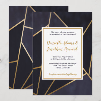 Modern Geometric Navy Blue and Gold Wedding | Invitation