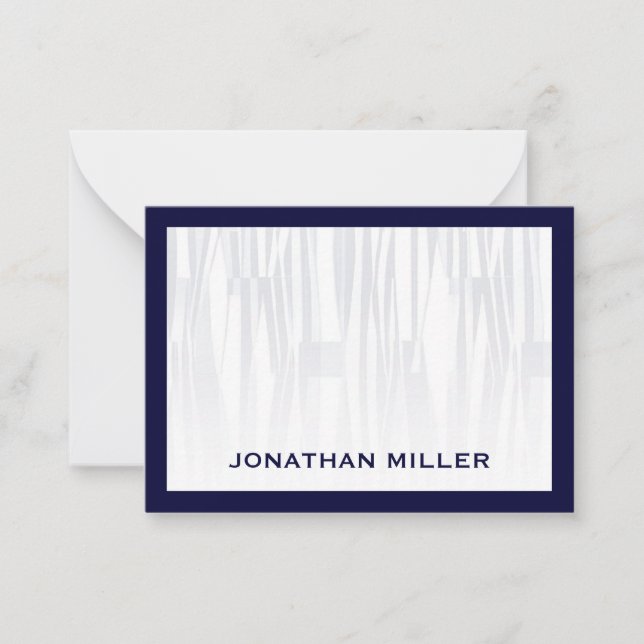 Modern Geometric Navy Blue and White Flat Note Card (Front)