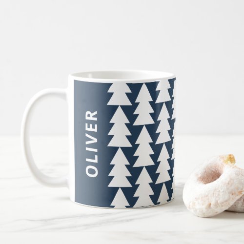 Modern geometric navy blue family Christmas tree Coffee Mug