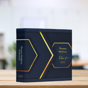 Modern Geometric Navy Blue Gold Monogrammed 3 Ring Binder