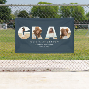 Modern geometric navy blue multi photo graduation banner