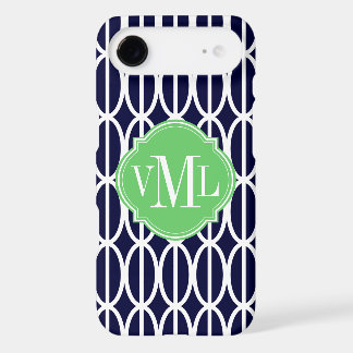 Modern Geometric Navy Blue White Pattern Monogram iPhone 17 Air Case
