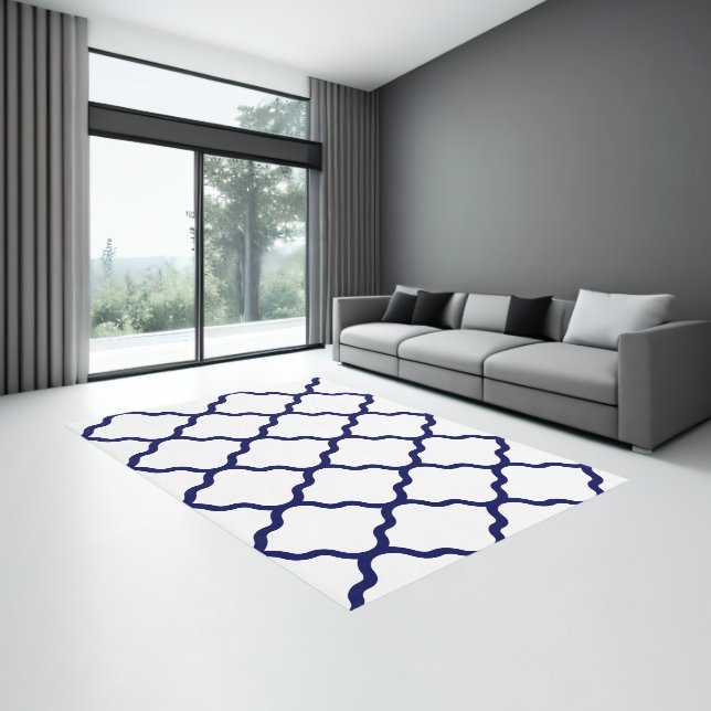  Modern Geometric Navy Blue White Quatrefoil Area Rug (Insitu (Indoor 3))