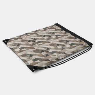 Modern Geometric, Neutral Beige & Gray Abstract Drawstring Bag