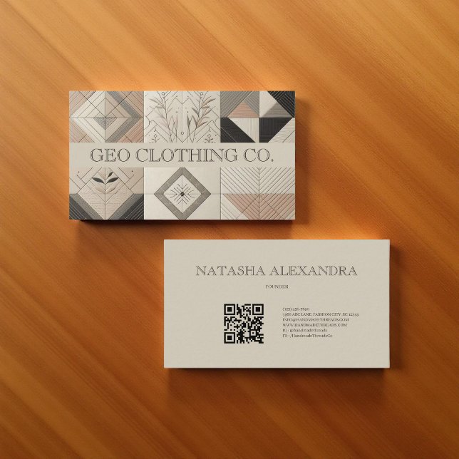 Modern Geometric Neutral Earthy Leaf  Business Card (Creator Uploaded)