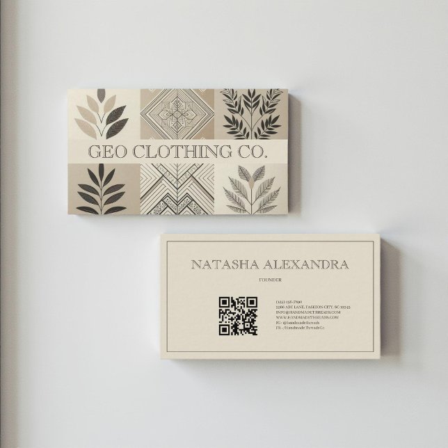Modern Geometric Neutral Earthy Leaf  Business Card (Creator Uploaded)
