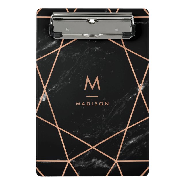 Modern Geometric on Black Marble Look Mini Clipboard (Front)