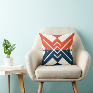 Modern geometric orange navy blue color block throw pillow