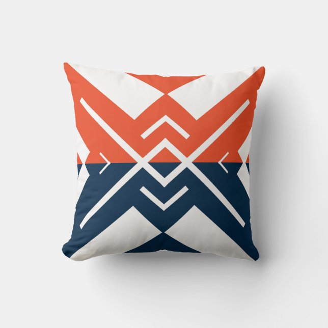 Modern geometric orange navy blue color block throw pillow (Front)