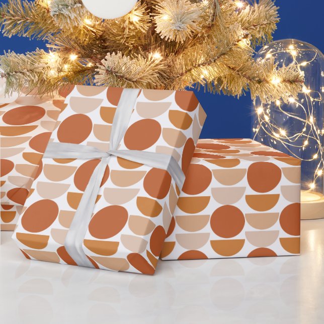 Modern geometric orange retro circles graphic wrapping paper (Holidays)