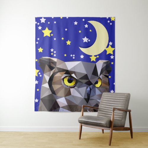 Modern Geometric Owl  Night Sky Tapestry