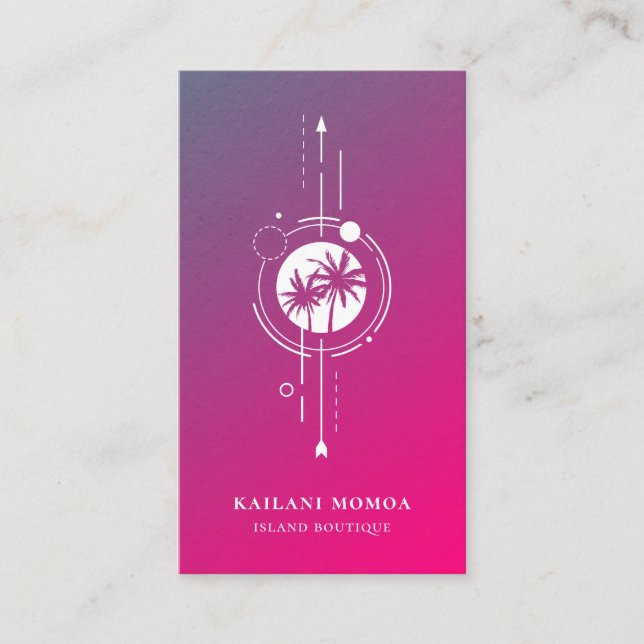 Modern Geometric Palm Tree Beach Logo Business Car Card (Front)
