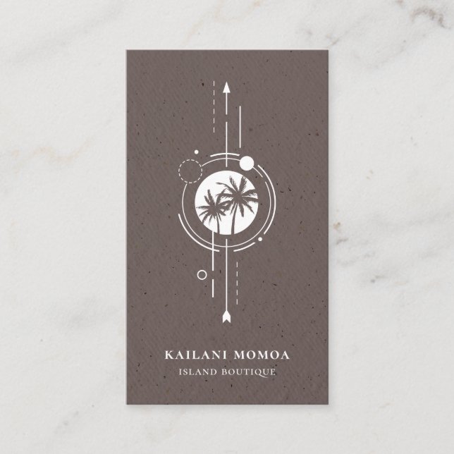 Modern Geometric Palm Tree Beach Logo Business Car Card (Front)