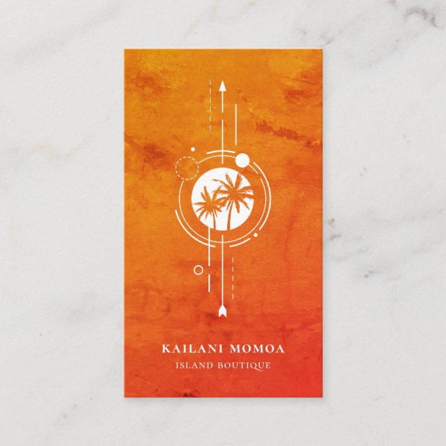 Modern Geometric Palm Tree Beach Logo Business Card (Front)