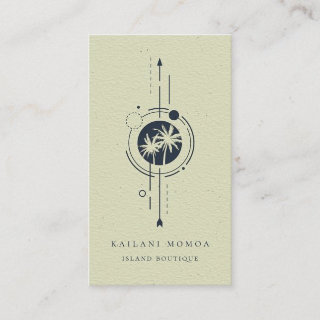 Modern Geometric Palm Tree Beach Logo Business Card (Front)