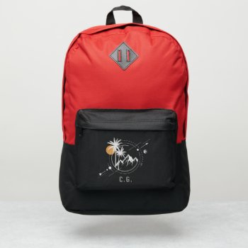 Modern Geometric Palm Tree Mountain Monogram Port Authority® Backpack by PoshPaperCo at Zazzle