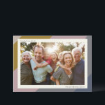 Modern Geometric Pastel Hanukkah Family Photo Holiday Card<br><div class="desc">Celebrate Hanukkah with this stylish family photo card framed in soft pastel color blocks of mauve,  gold,  and slate. The clean layout includes your custom greeting and family name beneath the photo,  in a modern sans-serif font. A fresh,  elegant way to send warm wishes during the season of light.</div>