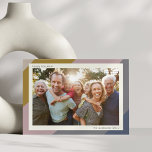 Modern Geometric Pastel Hanukkah Family Photo Holiday Card<br><div class="desc">Celebrate Hanukkah with this stylish family photo card framed in soft pastel color blocks of mauve,  gold,  and slate. The clean layout includes your custom greeting and family name beneath the photo,  in a modern sans-serif font. A fresh,  elegant way to send warm wishes during the season of light.</div>