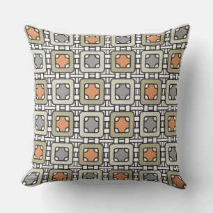 modern geometric pattern art deco gray olive orang outdoor pillow