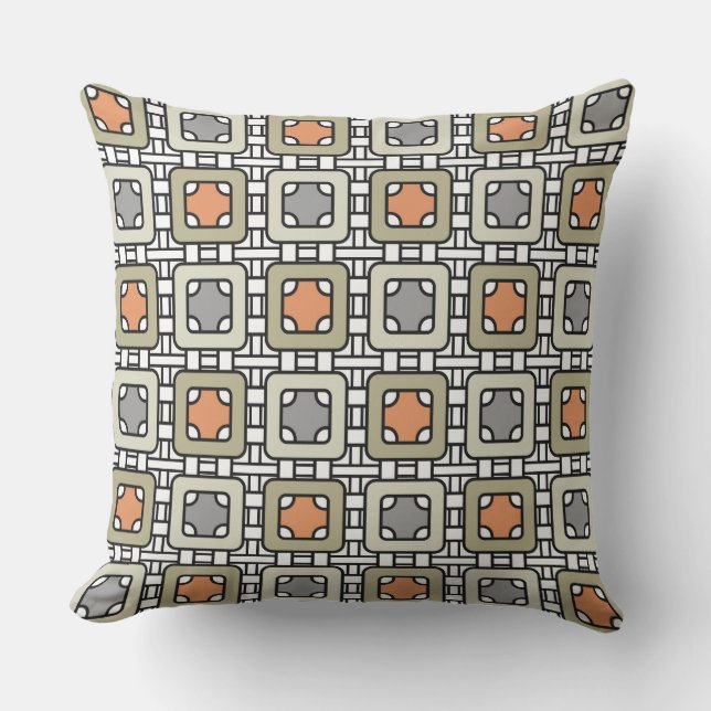 modern geometric pattern art deco gray olive orang outdoor pillow (Front)