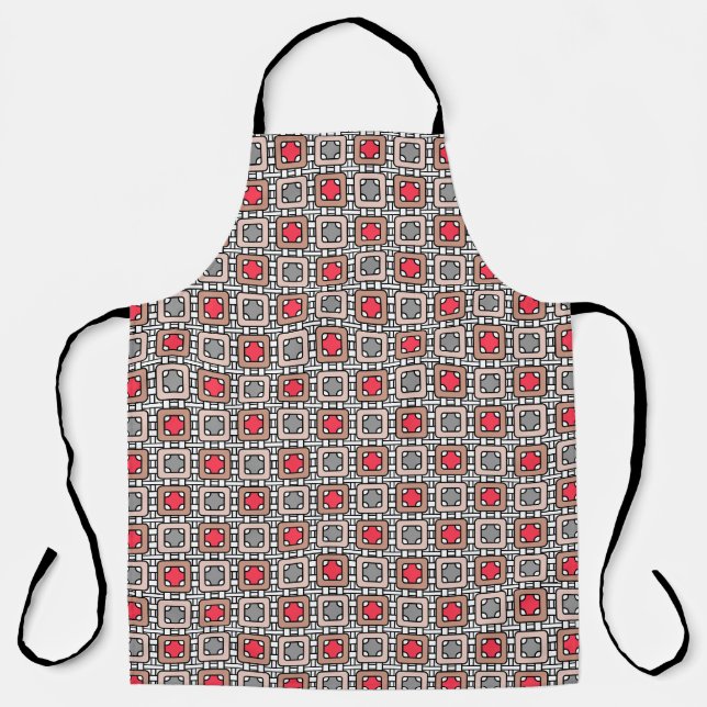 modern geometric pattern art deco gray red, beige  apron (Front)