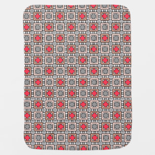 modern geometric pattern art deco gray red, beige baby blanket