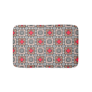 modern geometric pattern art deco gray red, beige bath mat