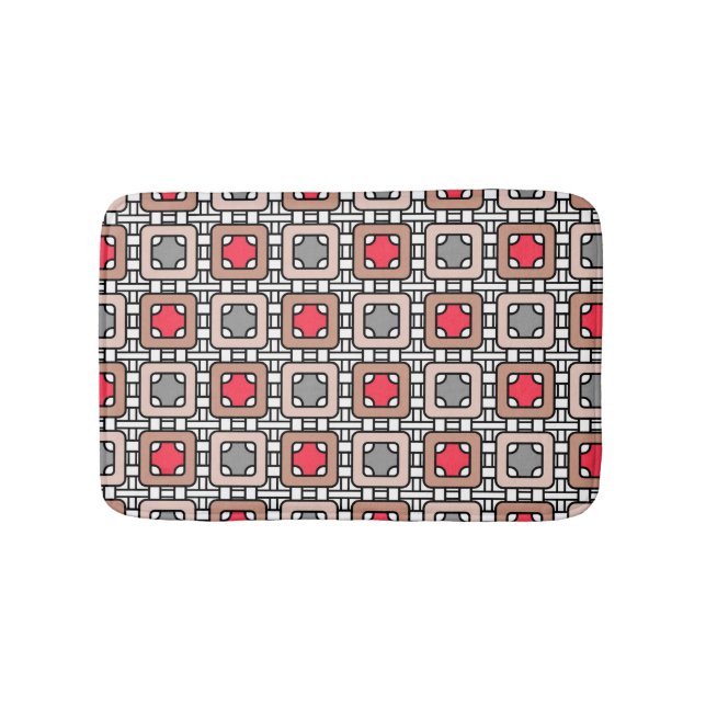 modern geometric pattern art deco gray red, beige  bath mat (Front)