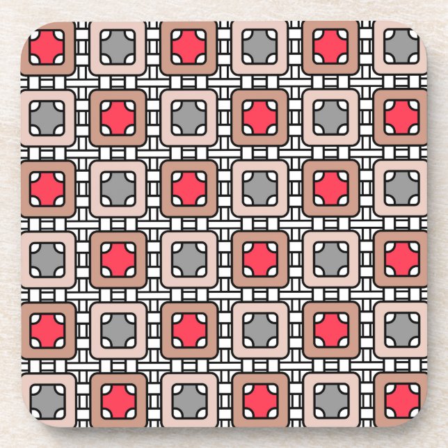 modern geometric pattern art deco gray red, beige  beverage coaster (Front)
