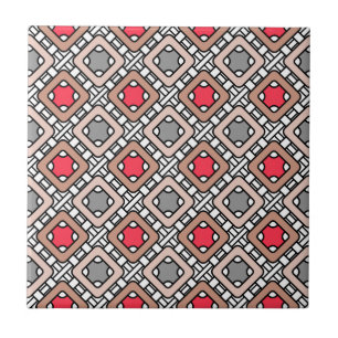 modern geometric pattern art deco gray red, beige ceramic tile