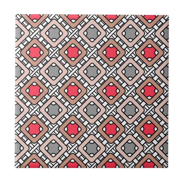 modern geometric pattern art deco gray red, beige  ceramic tile (Front)