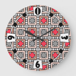 modern geometric pattern art deco gray red, beige  large clock