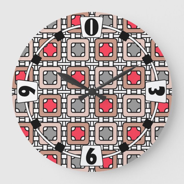modern geometric pattern art deco gray red, beige  large clock (Front)