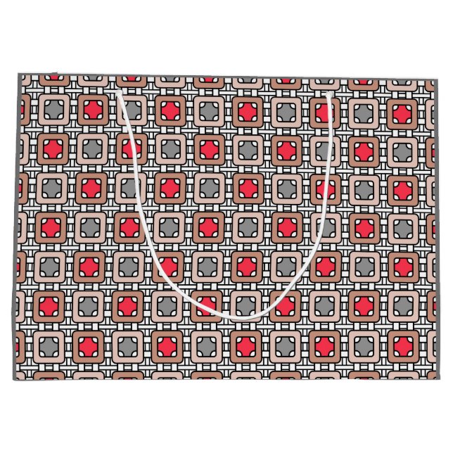 modern geometric pattern art deco gray red, beige  large gift bag (Back)