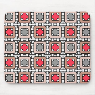 modern geometric pattern art deco gray red, beige mouse pad