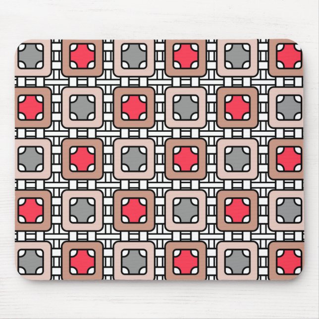 modern geometric pattern art deco gray red, beige  mouse pad (Front)