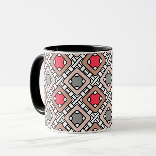 modern geometric pattern art deco gray red, beige  mug (Front Left)