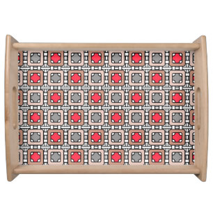 modern geometric pattern art deco gray red, beige serving tray