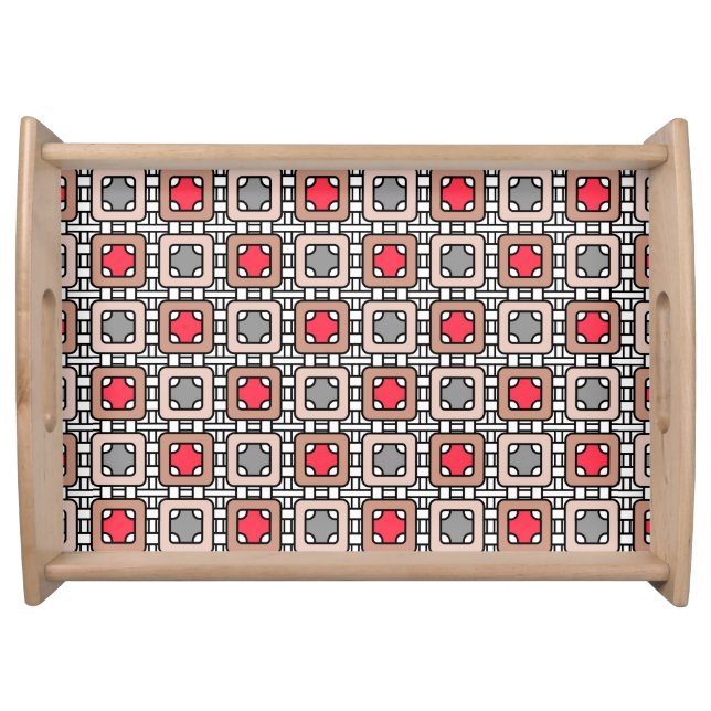 modern geometric pattern art deco gray red, beige  serving tray (Front)
