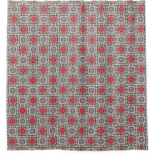 modern geometric pattern art deco gray red, beige shower curtain