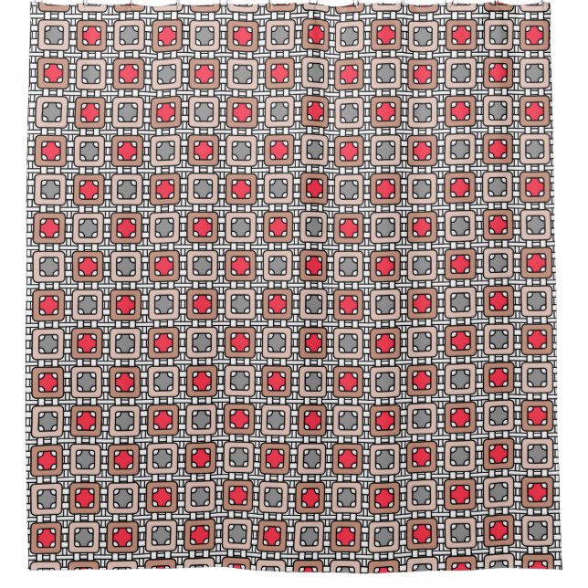 modern geometric pattern art deco gray red, beige  shower curtain (Front)