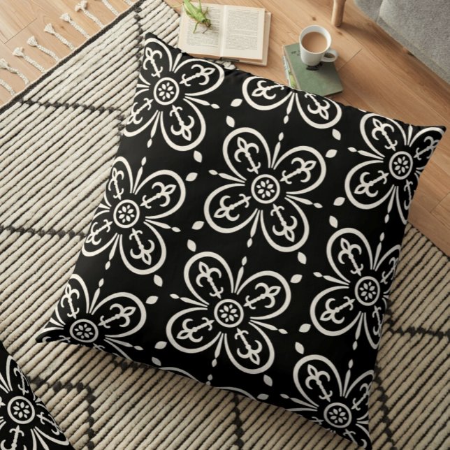 Modern Geometric Pattern Black White Fleur Du Lys  Throw Pillow (Creator Uploaded)