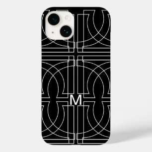 Modern Geometric Pattern Black White Monogrammed Case-Mate iPhone 14 Case