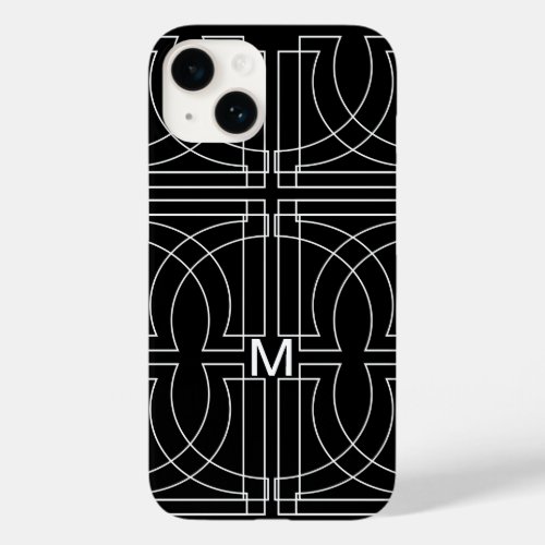 Modern Geometric Pattern Black White Monogrammed Case_Mate iPhone 14 Case