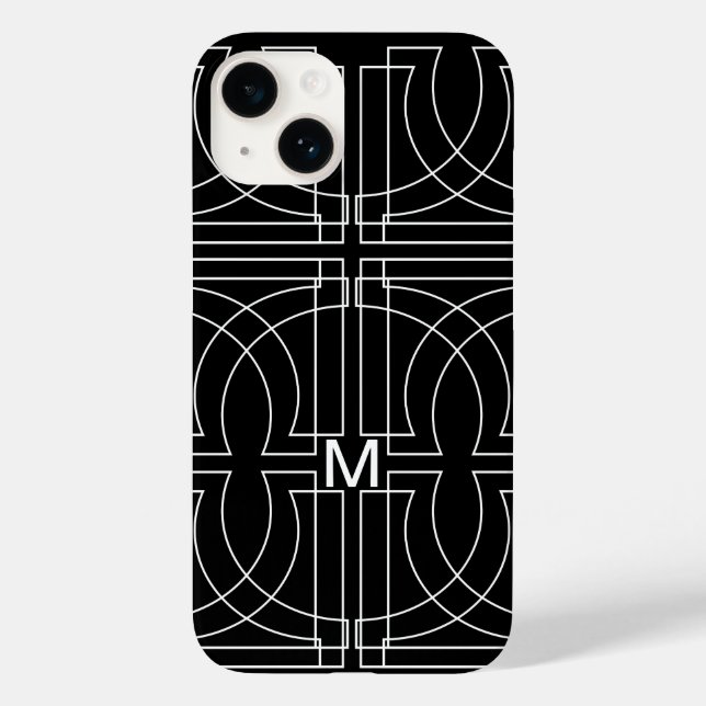 Modern Geometric Pattern Black White Monogrammed Case-Mate iPhone Case (Back)