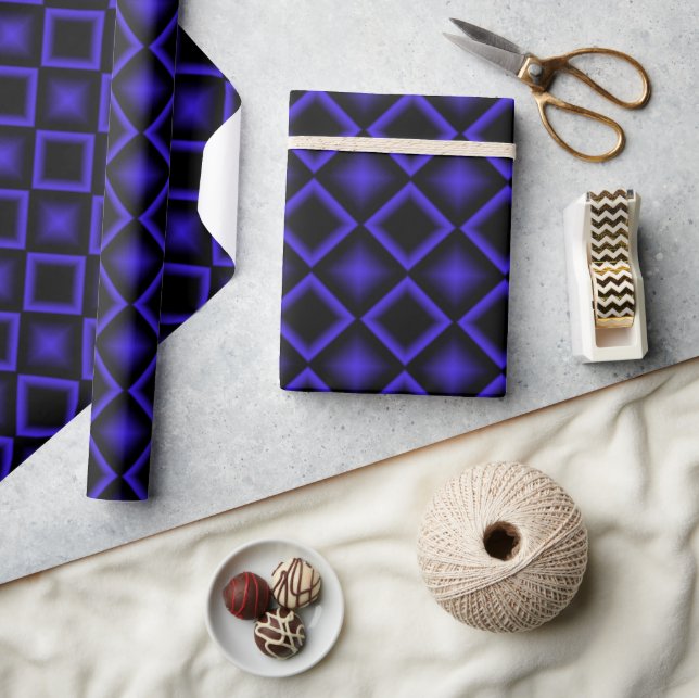 Modern Geometric Pattern Blue and Black Birthday Wrapping Paper (Crafts)