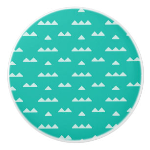 Modern Geometric Pattern Blue and White Mountains Ceramic Knob