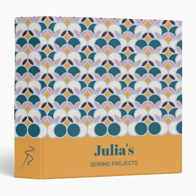 Modern Geometric Pattern Circles Orange Sewing 3 Ring Binder (Front/Spine)