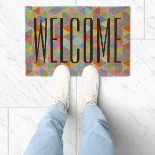 Modern geometric pattern colorful coco coir fiber doormat